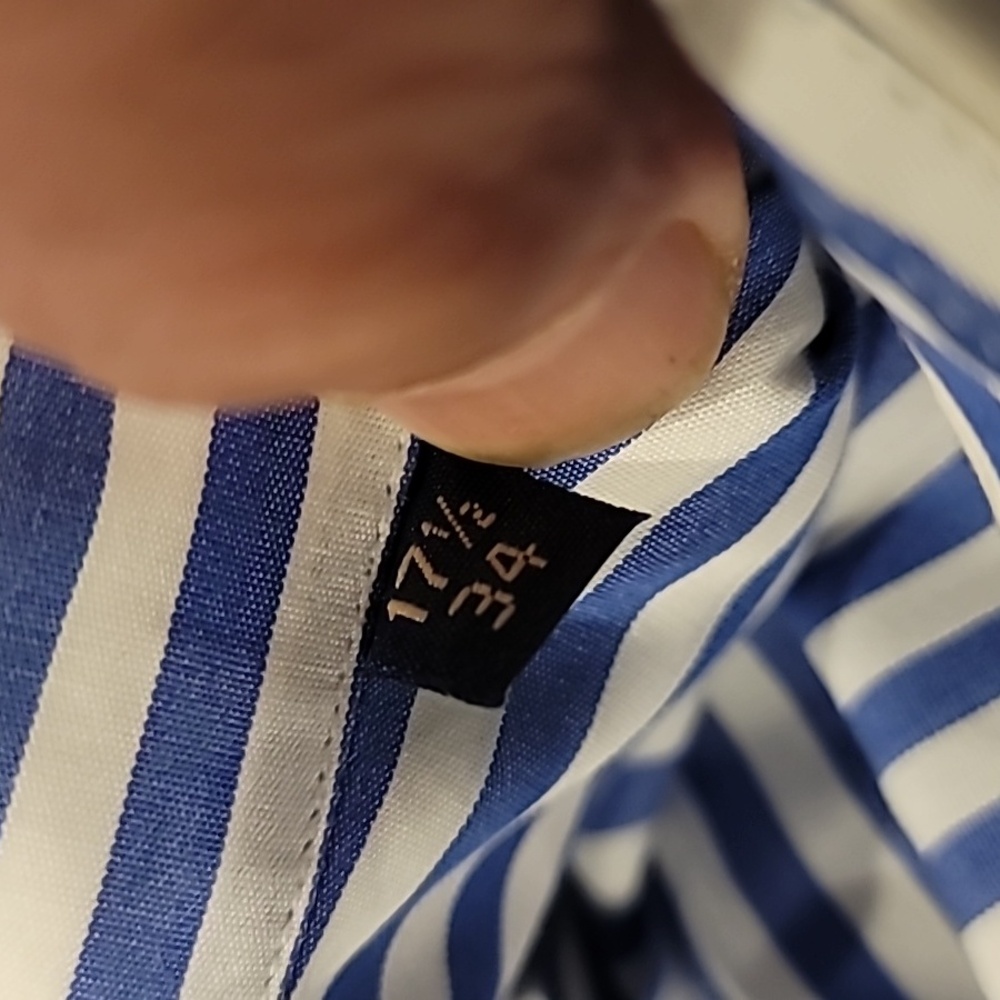 Northshore Striped Wide Collar French Cuff Dress Shirt Blue White 17 34 - Picture 8 of 13
